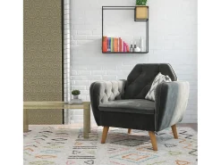 Cadeira decorativa estofada em veludo cinzento.