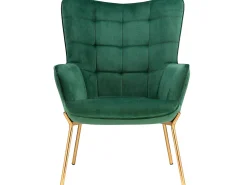 Cadeira decorativa estofada em veludo verde.