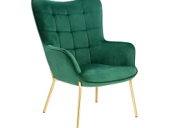 Cadeira decorativa estofada em veludo verde.