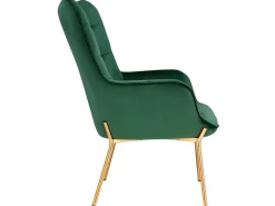 Cadeira decorativa estofada em veludo verde.