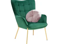 Cadeira decorativa estofada em veludo verde.