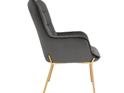 Cadeira decorativa estofada em veludo cinzento.
