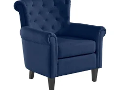 Cadeira decorativa estofada em tecido azul