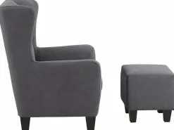 Cadeira decorativa estofada com banco em microfibra antracite