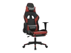 Cadeira gaming +apoio pés couro artificial preto/vermelho tinto