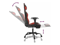 Cadeira gaming c/ apoio pés couro artificial preto e vermelho