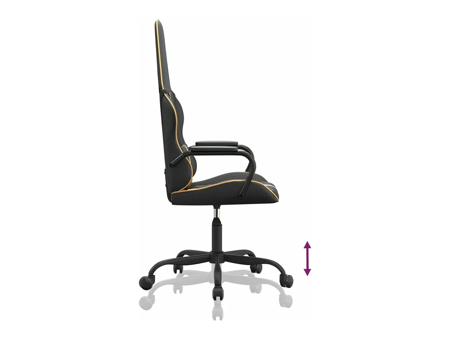 Cadeira gaming couro artificial preto e dourado
