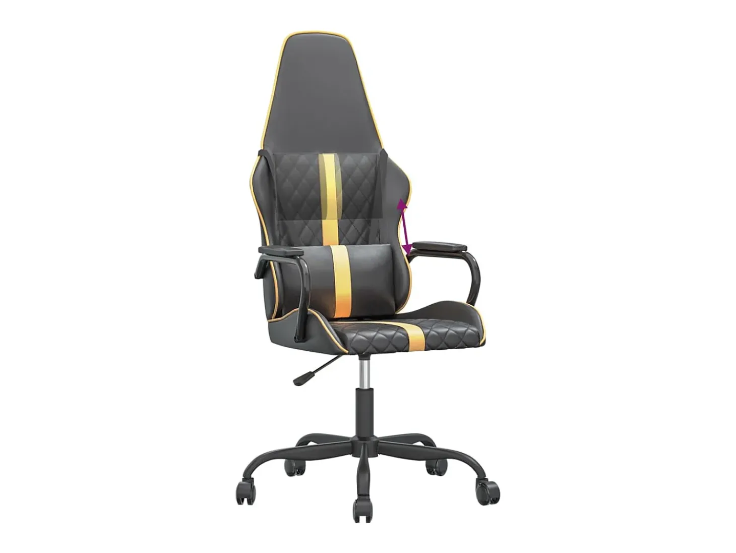 Cadeira gaming couro artificial preto e dourado