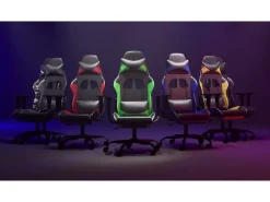 Cadeira gaming massagem + apoio pés couro artif. preto/vermelho