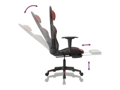Cadeira gaming massagem + apoio couro art. preto/vermelho tinto