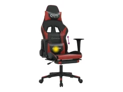 Cadeira gaming massagem + apoio couro art. preto/vermelho tinto
