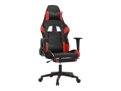 Cadeira gaming massagem + apoio pés couro artif. preto/vermelho