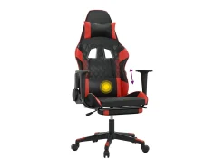 Cadeira gaming massagem + apoio pés couro artif. preto/vermelho
