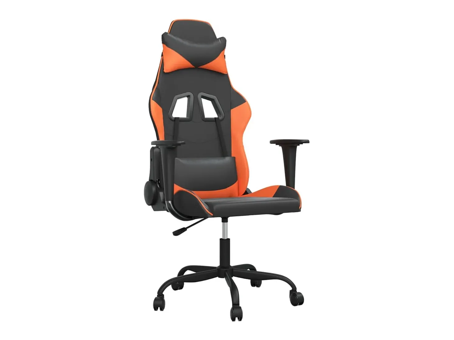 Cadeira gaming massagens couro artificial preto e laranja