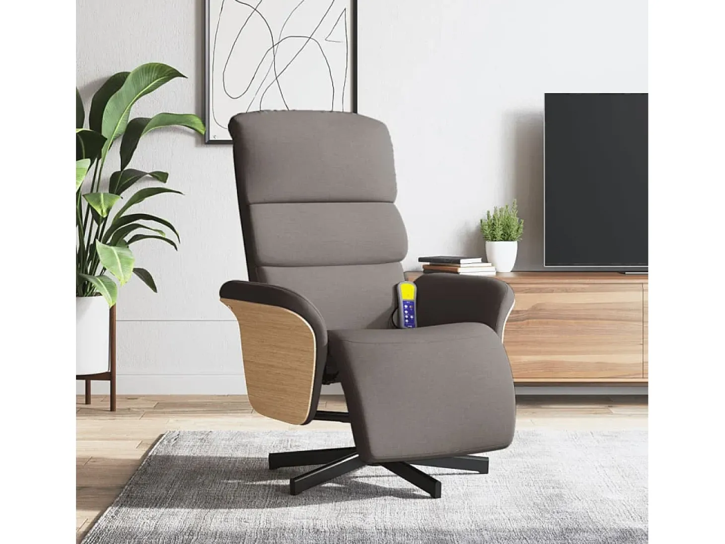 Cadeira massagens reclin. com apoio pés tecido cinza-acastanhado SHL512810