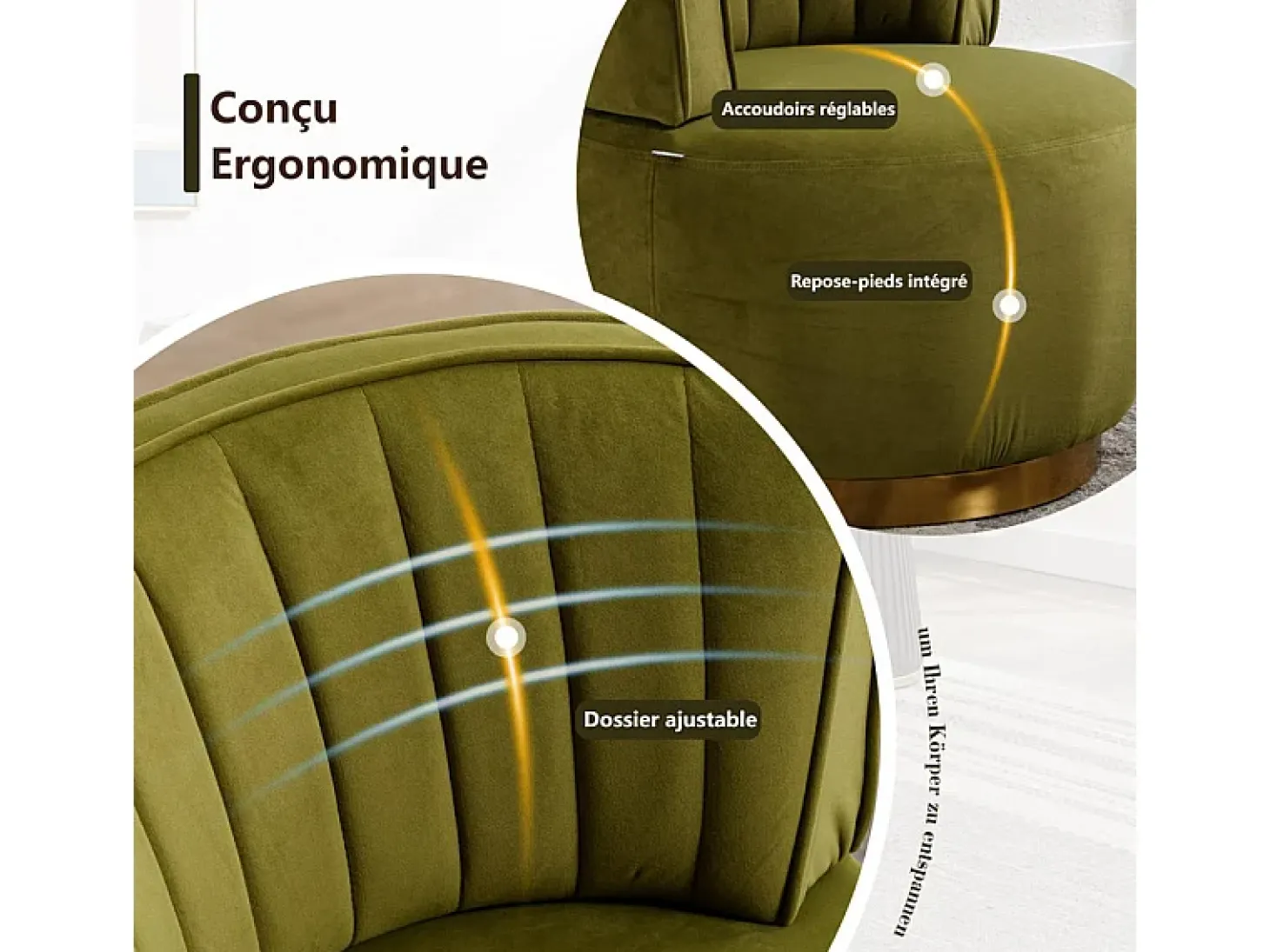 Cadeira Redonda Blataforma em Tecido de Loop Green Green - Backrest ergonômico - MAX 150KG - 62,5X62X69.5CM