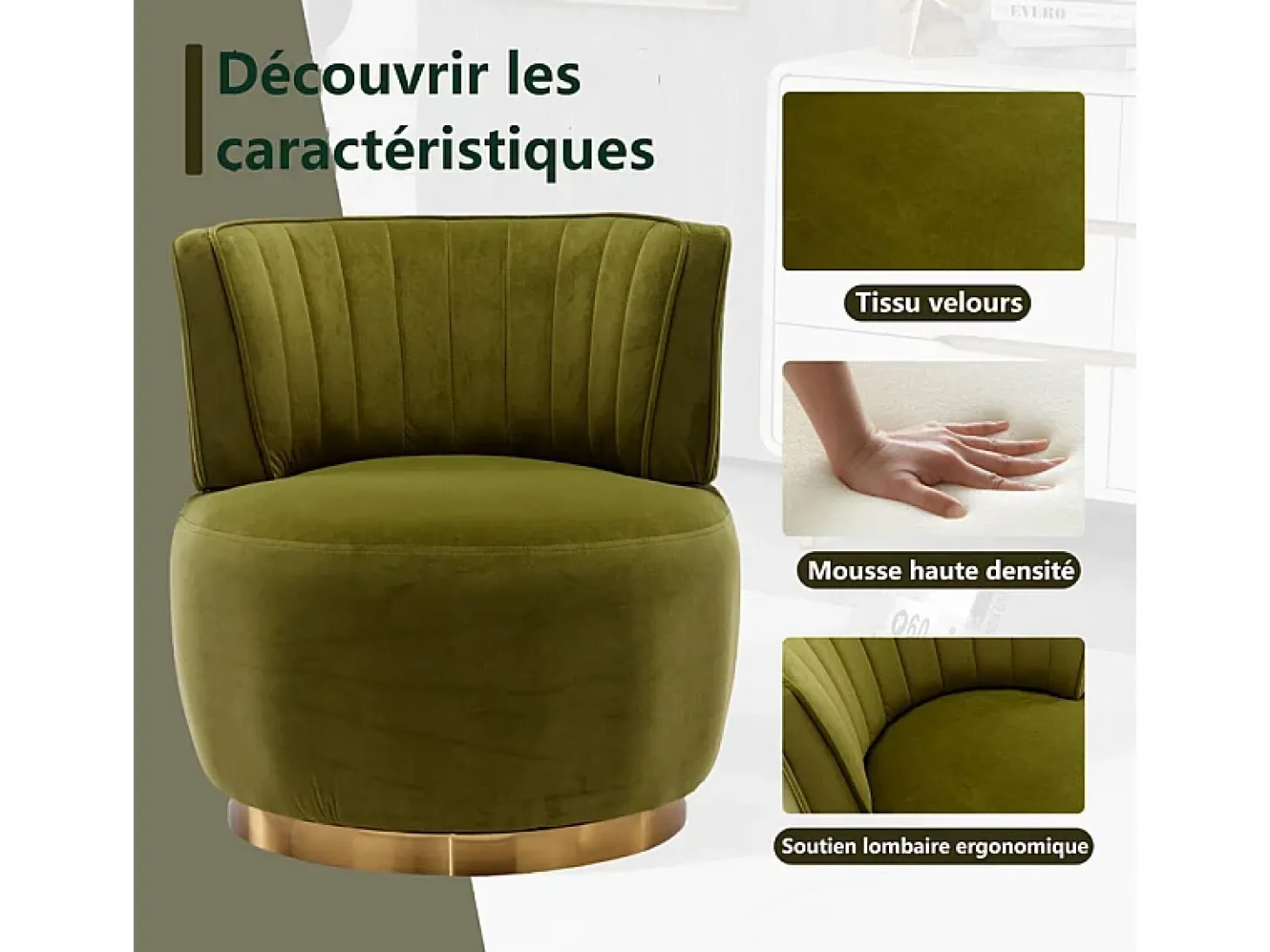 Cadeira Redonda Blataforma em Tecido de Loop Green Green - Backrest ergonômico - MAX 150KG - 62,5X62X69.5CM