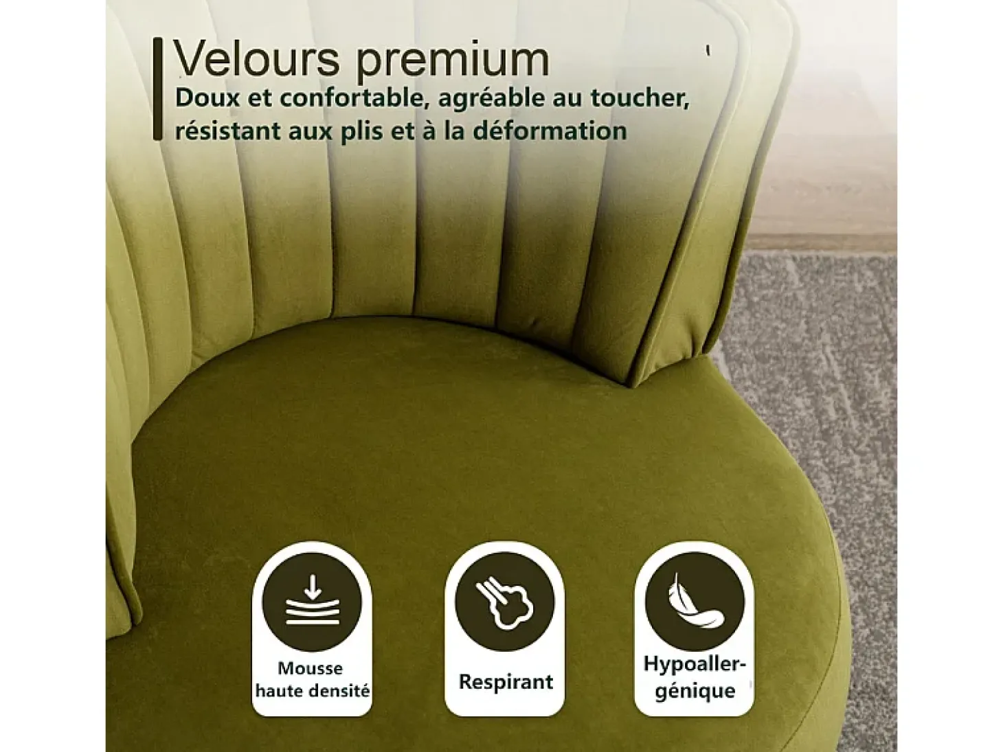 Cadeira Redonda Blataforma em Tecido de Loop Green Green - Backrest ergonômico - MAX 150KG - 62,5X62X69.5CM