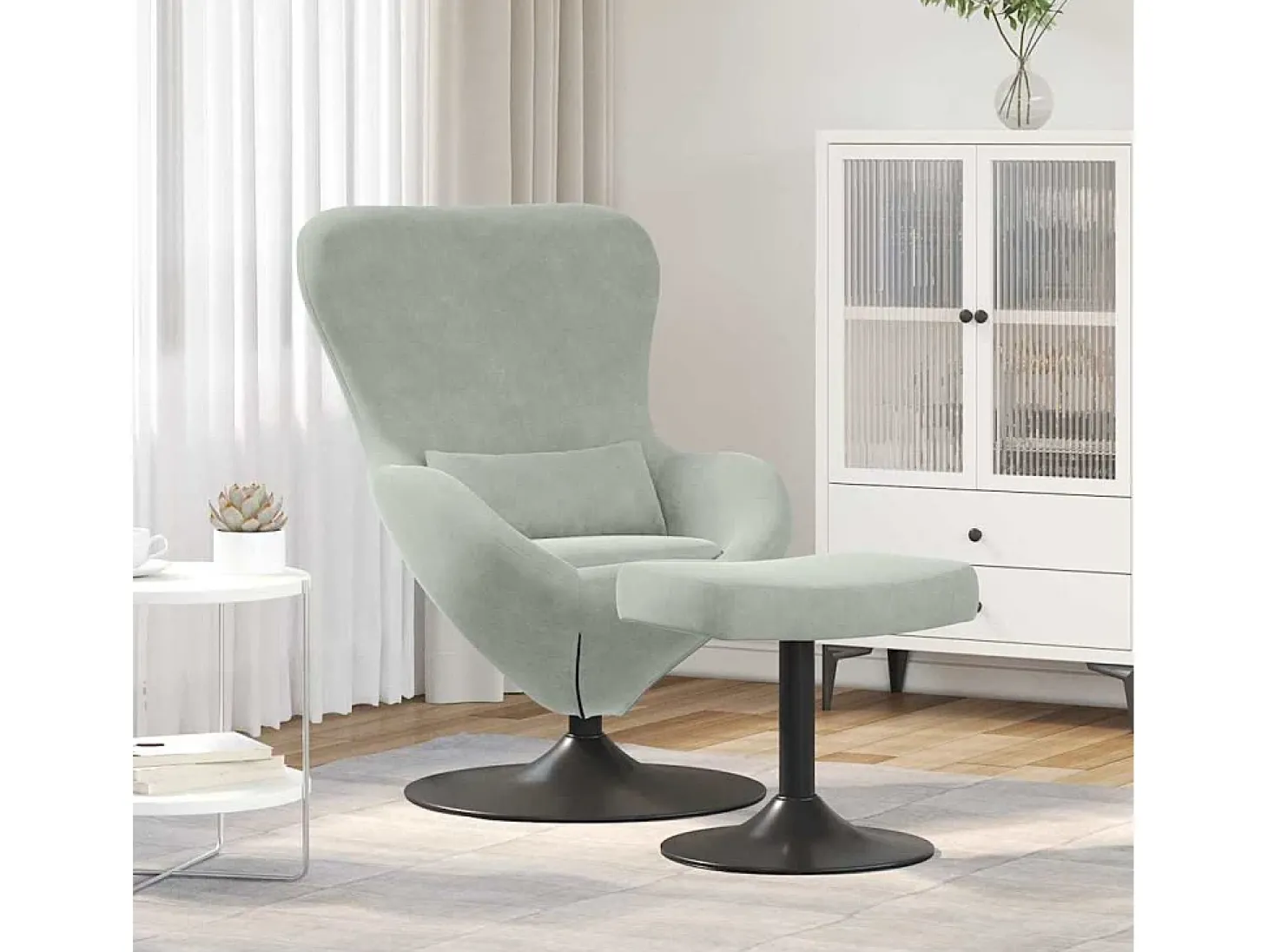 Cadeira Relax | Cadeira com Puff Cinzento-claro 63x73x90 cm Veludo SHL26587