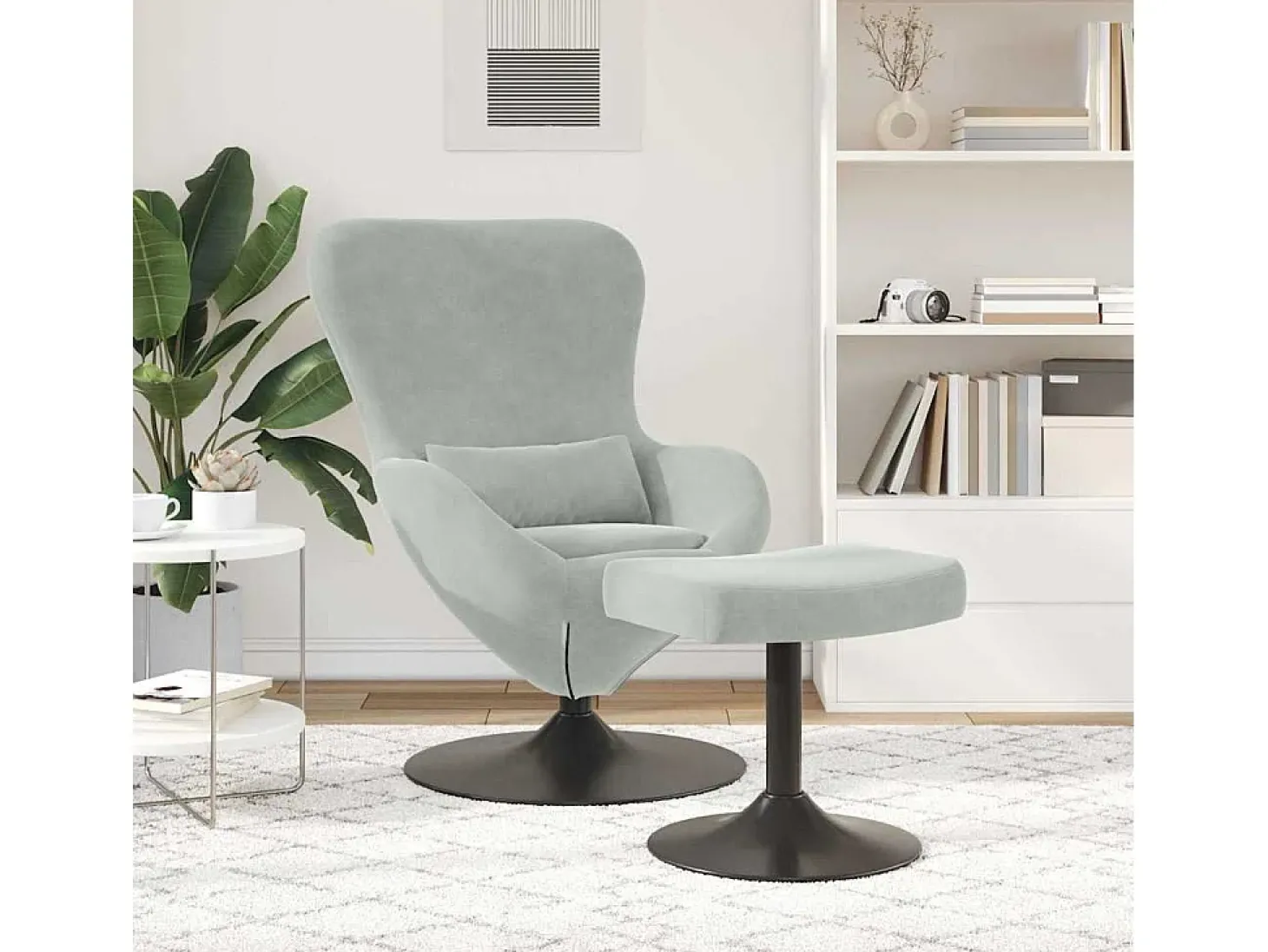 Cadeira Relax | Cadeira com Puff Cinzento-claro 63x73x90 cm Veludo SHL26587