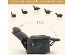 Cadeira relax de veludo cotelê com elevador elétrico, controle remoto, bolso lateral, regulável 90°-160°, Carga máxima de 150 kg, Cinza