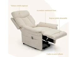 Cadeira relax de veludo cotelê com elevador elétrico, controle remoto, bolso lateral, regulável 90°-160°, Bege