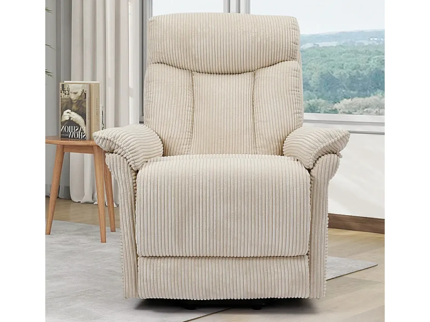 Cadeira relax de veludo cotelê com elevador elétrico, controle remoto, bolso lateral, regulável 90°-160°, Bege