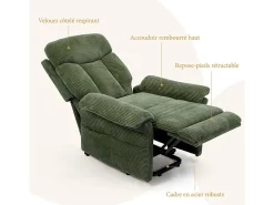 Cadeira relax de veludo cotelê com elevador elétrico, controle remoto, bolso lateral, regulável 90°-160°, Verde