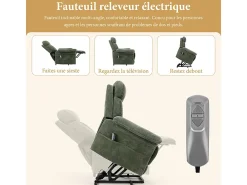 Cadeira relax de veludo cotelê com elevador elétrico, controle remoto, bolso lateral, regulável 90°-160°, Verde