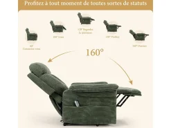 Cadeira relax de veludo cotelê com elevador elétrico, controle remoto, bolso lateral, regulável 90°-160°, Verde