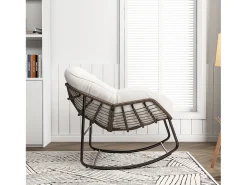 Cadeira relaxante, Cadeira de baloiço simples em vime, Cadeira em vime tecida à mão, Vime, Tecido impermeável, Bege, 90 x 105 x 80 cm