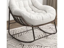 Cadeira relaxante, Cadeira de baloiço simples em vime, Cadeira em vime tecida à mão, Vime, Tecido impermeável, Bege, 90 x 105 x 80 cm