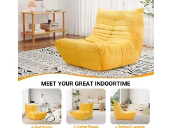 Cadeira Strazy em tecido de lagarta amarela - assento profundo de 62 cm - 80x85x84cm