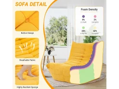 Cadeira Strazy em tecido de lagarta amarela - assento profundo de 62 cm - 80x85x84cm