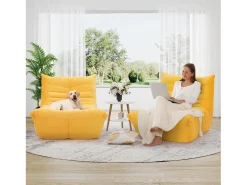 Cadeira Strazy em tecido de lagarta amarela - assento profundo de 62 cm - 80x85x84cm