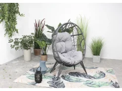 Cadeira suspensa de vime cinza JANE com almofada cinza - Design moderno para interior e exterior