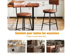 cadeiras de bar modernas com encosto, couro sintético marrom, estrutura de metal, assento com 65 cm de altura