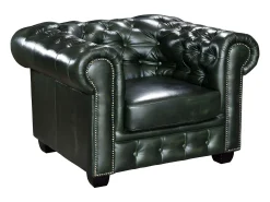Cadeirão 100% pele de búfalo Verde imperial estilo chesterfield - BRENTON