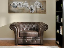Cadeirão 100% pele envelhecida estilo chesterfield - CLOTAIRE