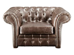 Cadeirão 100% pele envelhecida estilo chesterfield - CLOTAIRE