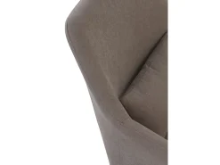 Cadeirão estofado em cor taupe com almofada e pernas em metal preto