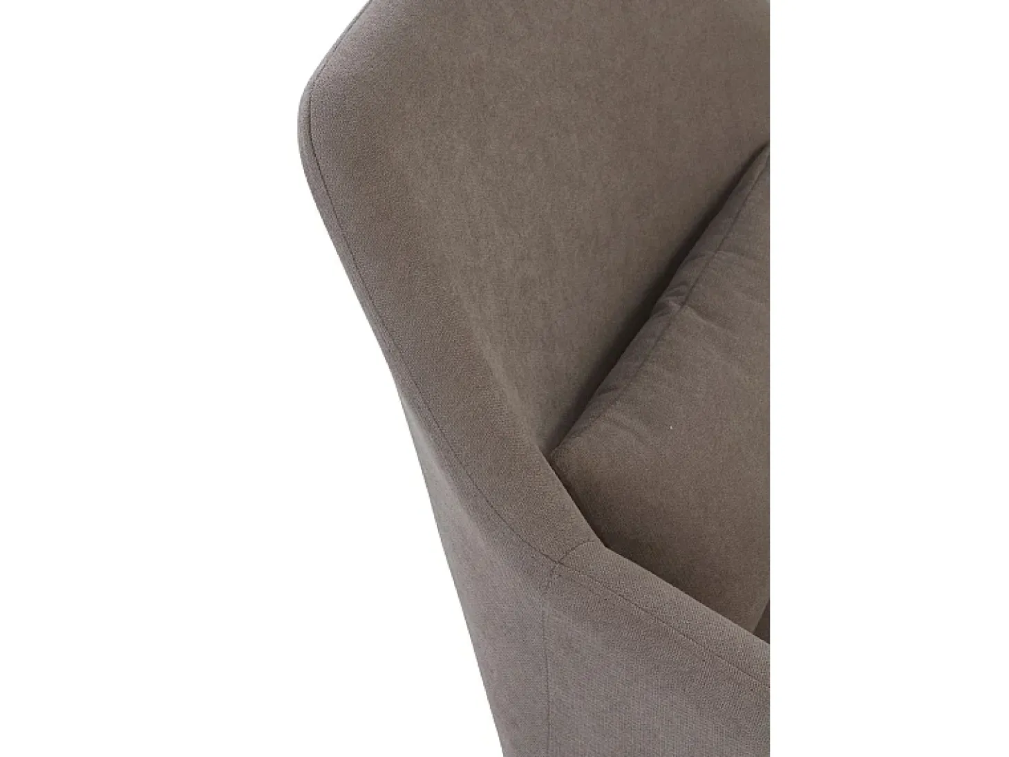 Cadeirão estofado em cor taupe com almofada e pernas em metal preto