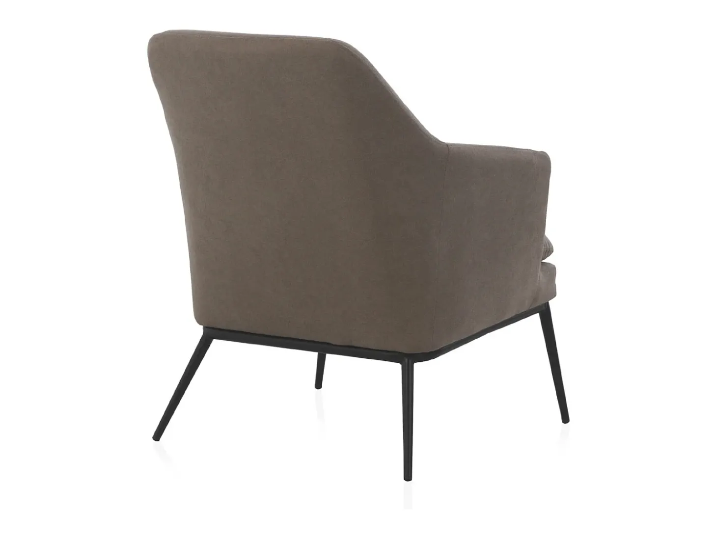 Cadeirão estofado em cor taupe com almofada e pernas em metal preto