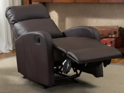 Cadeirão relax manual em pele sintética Castanho - ISAO