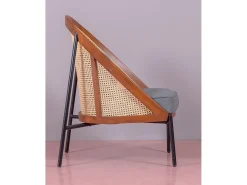 Cadeirão retro vintage em madeira de nogueira e rotim natural - Robín - Noz