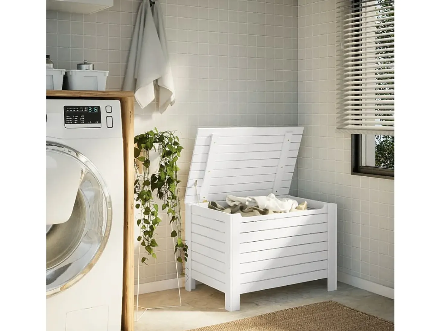 Caixa de arrumação c/ tampa RANA 80x49x54cm pinho maciço branco PT701375