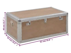 Caixa de arrumação madeira de abeto maciça 91x52x40 cm castanho