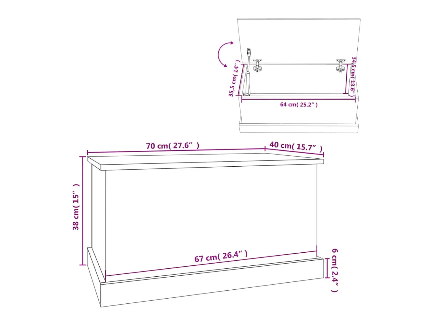 Caixa de arrumação 70x40x38 cm derivados madeira cinza cimento