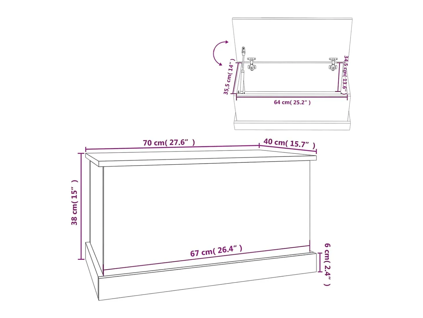 Caixa de arrumação 70x40x38 cm deriv. madeira carvalho fumado