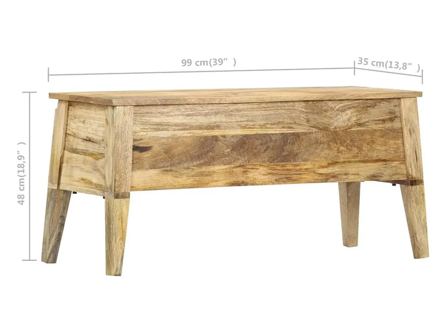 Caixa de arrumação 99x35x48 cm madeira de mangueira maciça